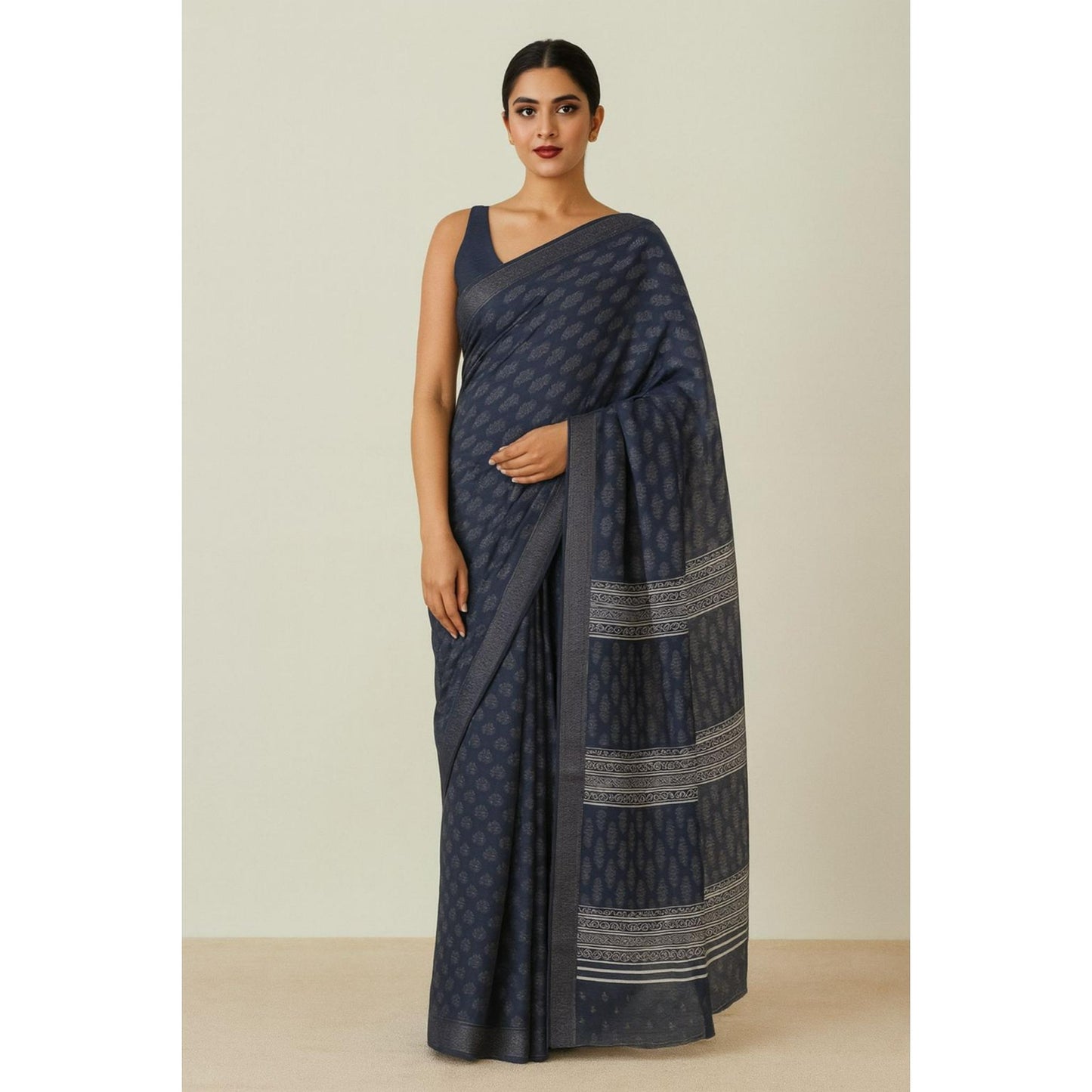 Dark Blue Dola Print Saree