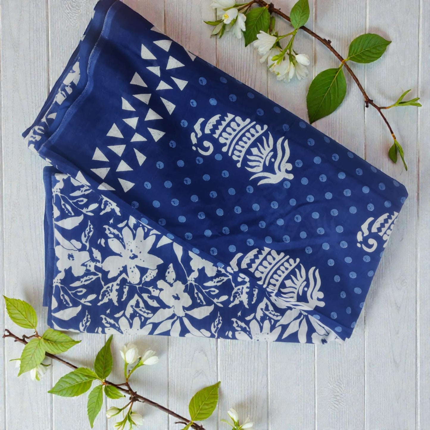 Royal Blue Paisley Mul Cotton Saree