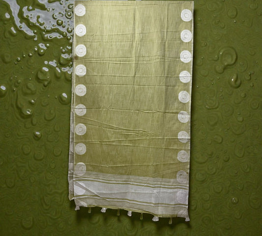 Parrot Green Peacock Print Linen Saree