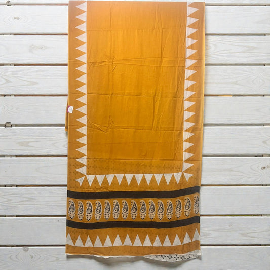 Yellow Geometric Print Mul Cotton Saree