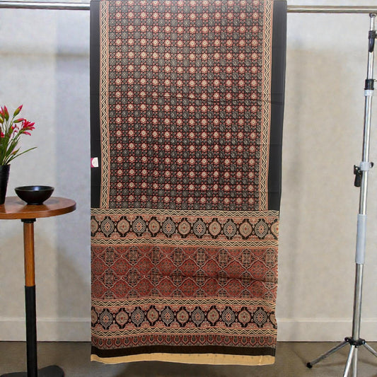 Multicolor Ajarkh Print Mul Cotton Saree
