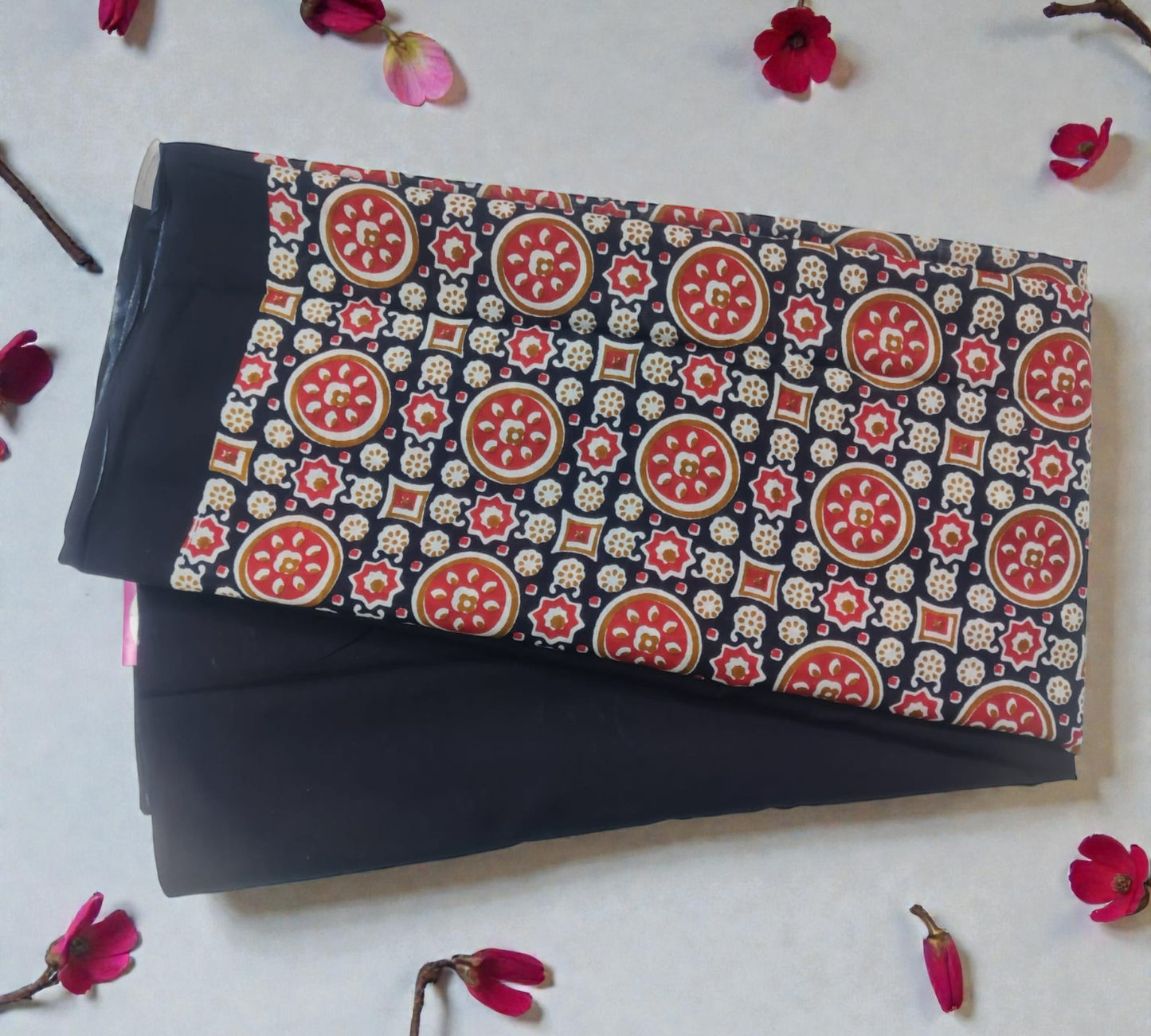 Black Multicolor Ajrakh Print Mul Cotton SAree