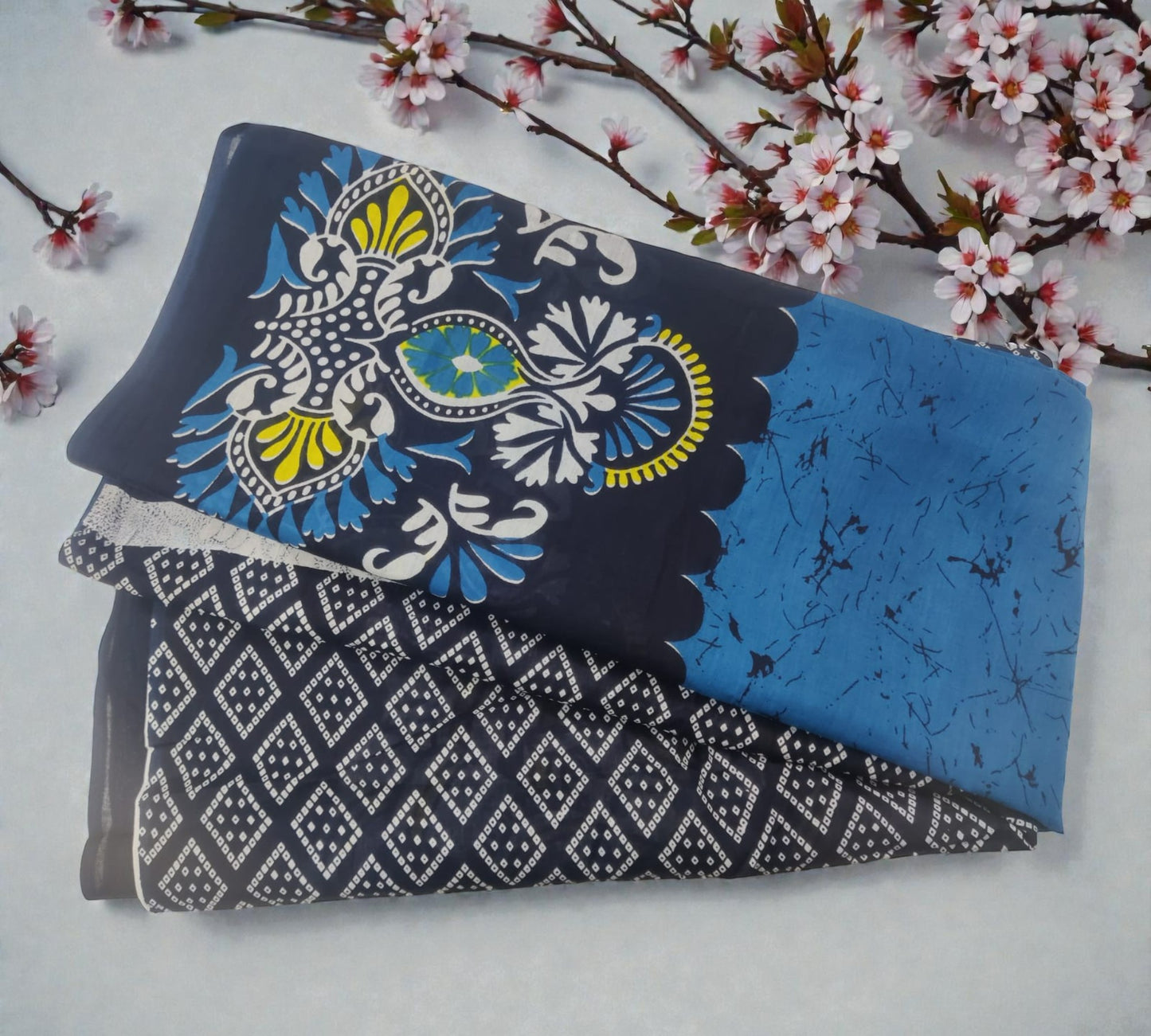 Blue Shades Batik Print Mul Cotton Saree