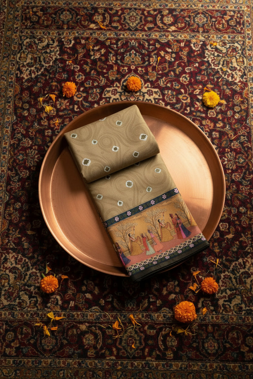 Caramel Brown Kalamkari Pallu Cotton Silk Saree