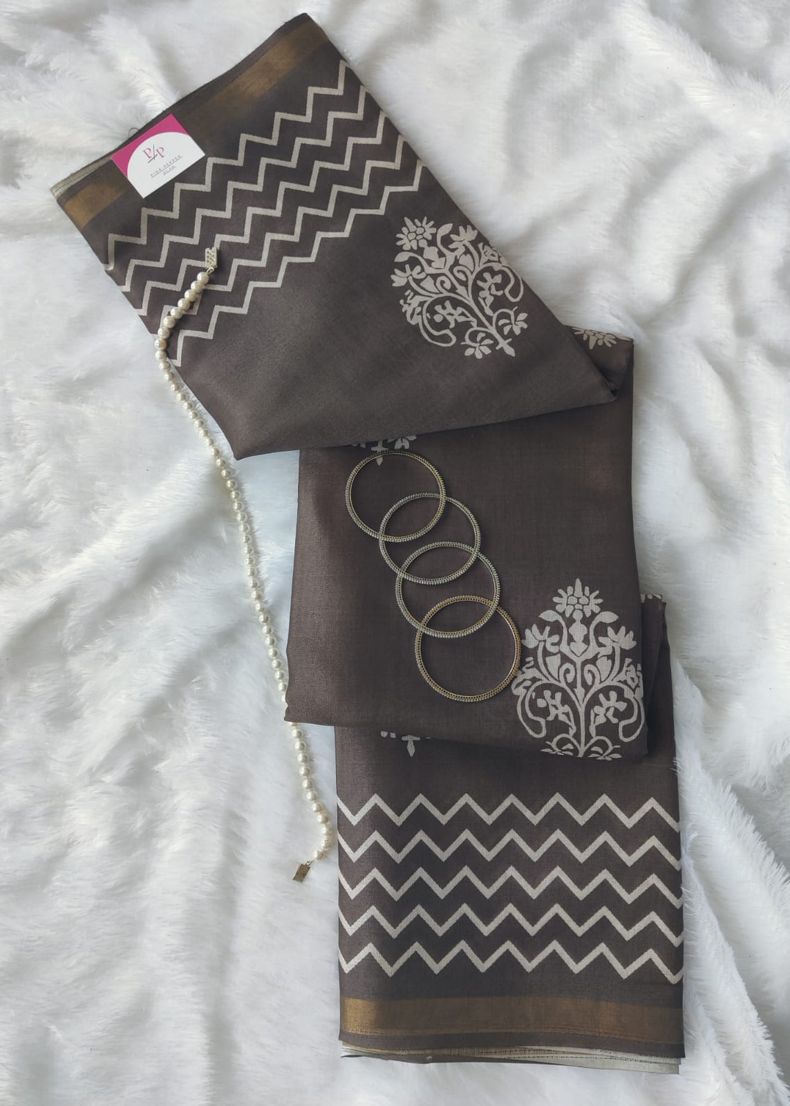 Olive Green Block Print Cotton Silk Saree