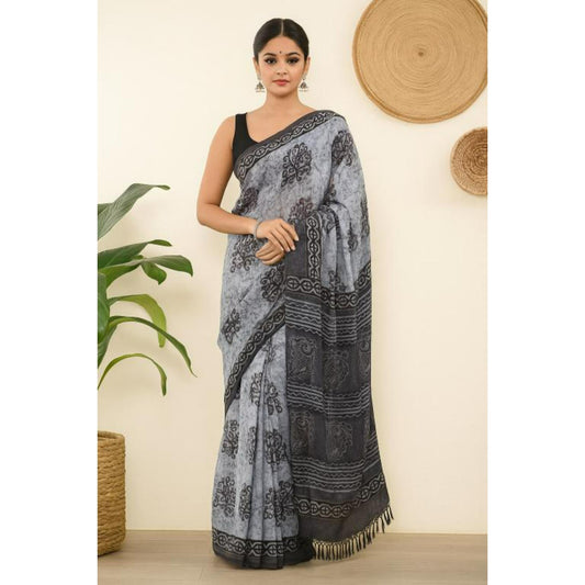 Black & White Voile Cotton Saree