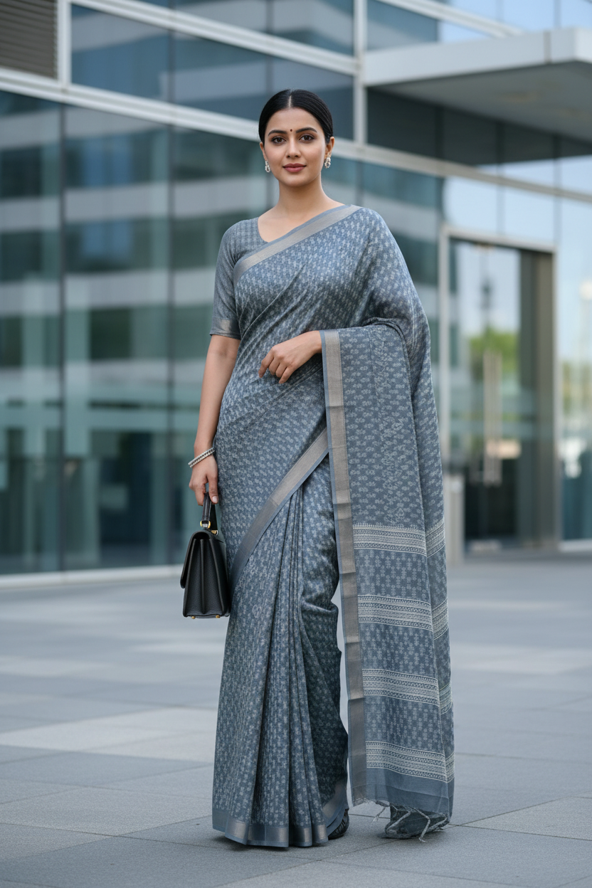 Grey Dots Dola Print Saree