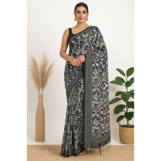 Black White Satin Saree