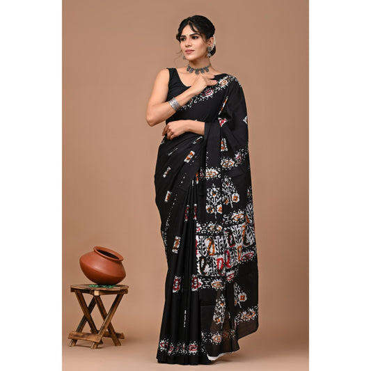 Black Tie & Dye Print Mul Cotton Saree