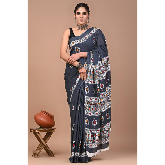 Charcoal Black Mul Cotton Saree