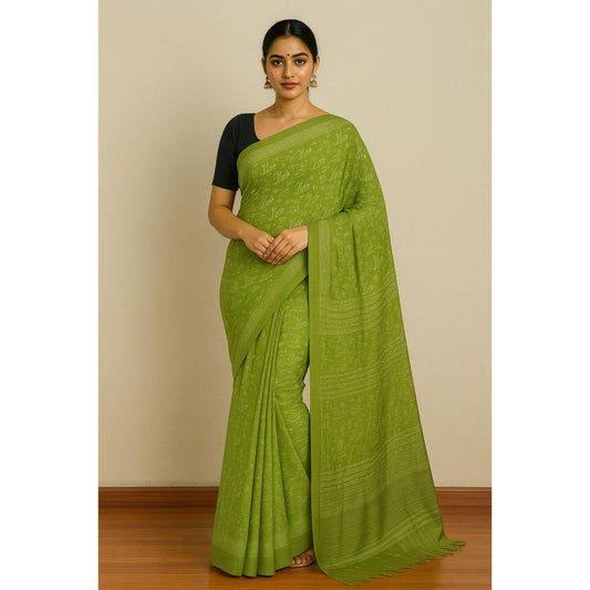 Parrot Green Worli Art Dola Print Saree
