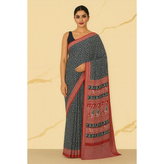 Black & Red Dola Print Saree