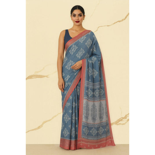 Blue and Pink Dola Print Saree