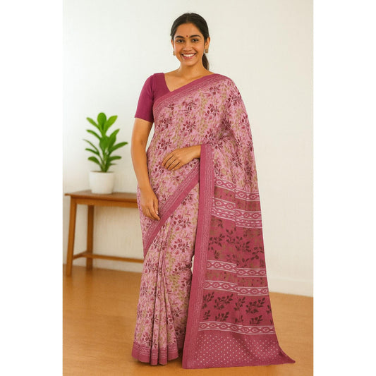 Pink Floral Dola Print Saree