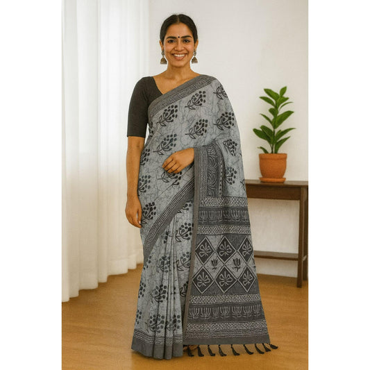 Black & White Voile Cotton Saree