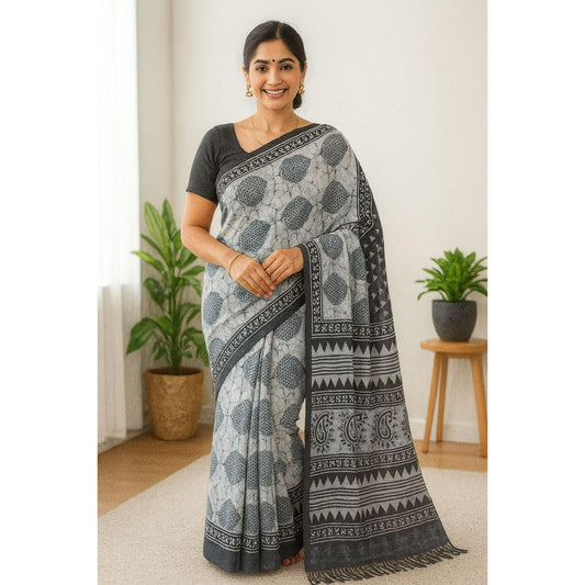 Black & White Voile Cotton Saree