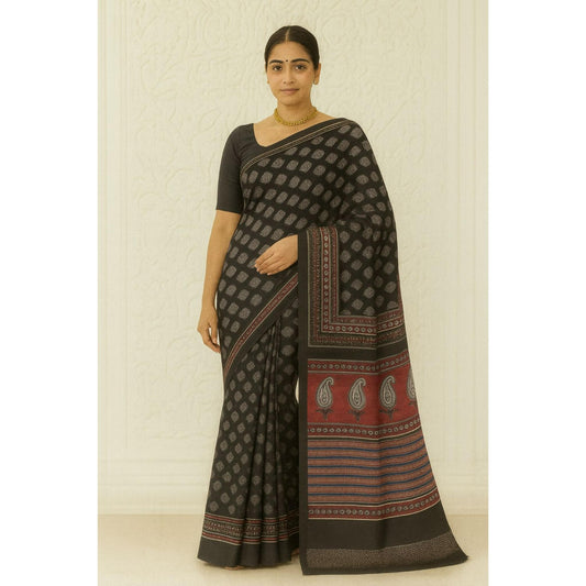 Black Cotton Voile Saree