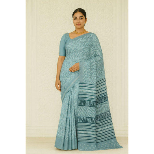 Light Blue Zig Zag Dola Print Saree