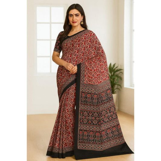 Red & Black Patola Print Dola Silk Saree