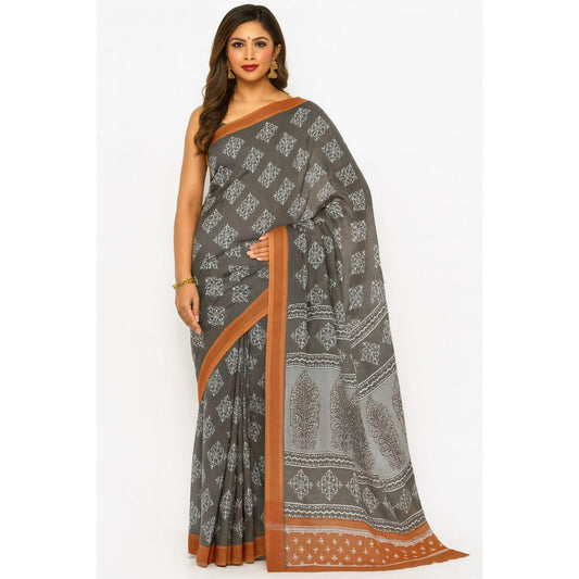 Grey & Mustard Bandani Print Dola Silk Saree