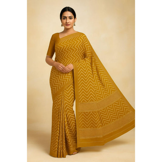 Mustard ZigZag Print Dola Silk Saree
