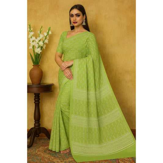 Parrot Green Dola Silk Saree