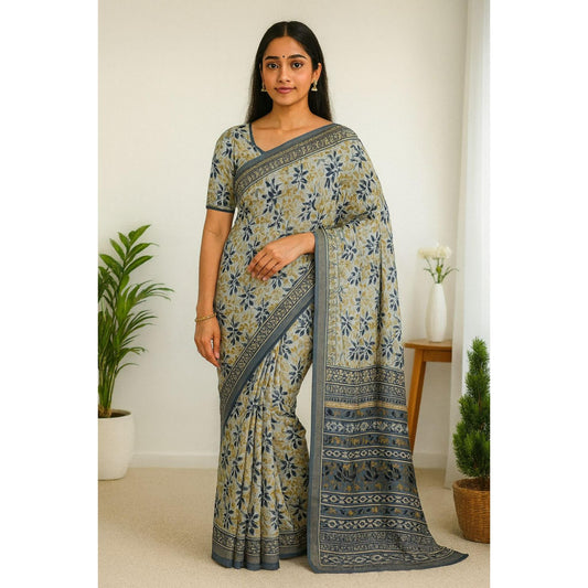 Blue Floral Dola Print Saree