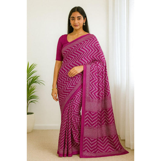 Rani Pink Zig Zag Print Dola Silk Saree