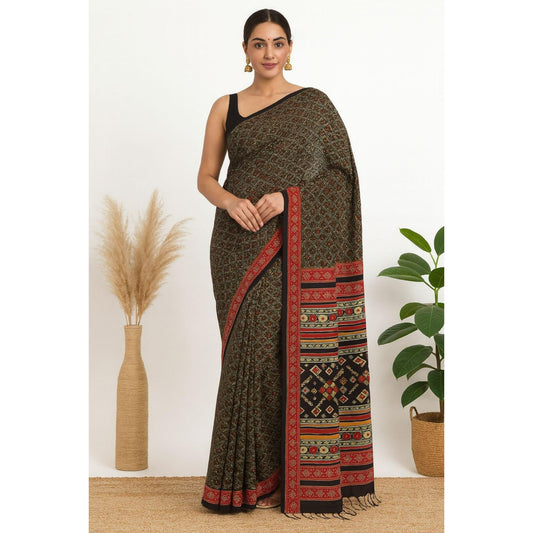 Black Multicolor Satin Saree