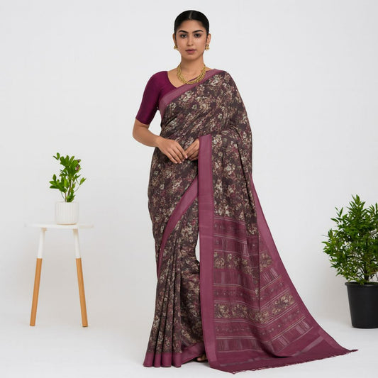 Purple Linen Embroided Saree