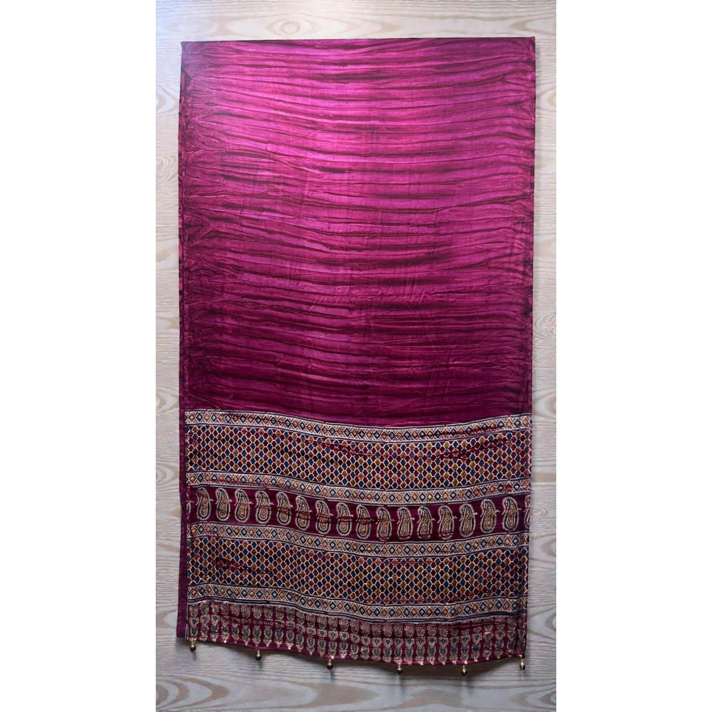 Rani pink Marbel Finish Modal Silk Saree