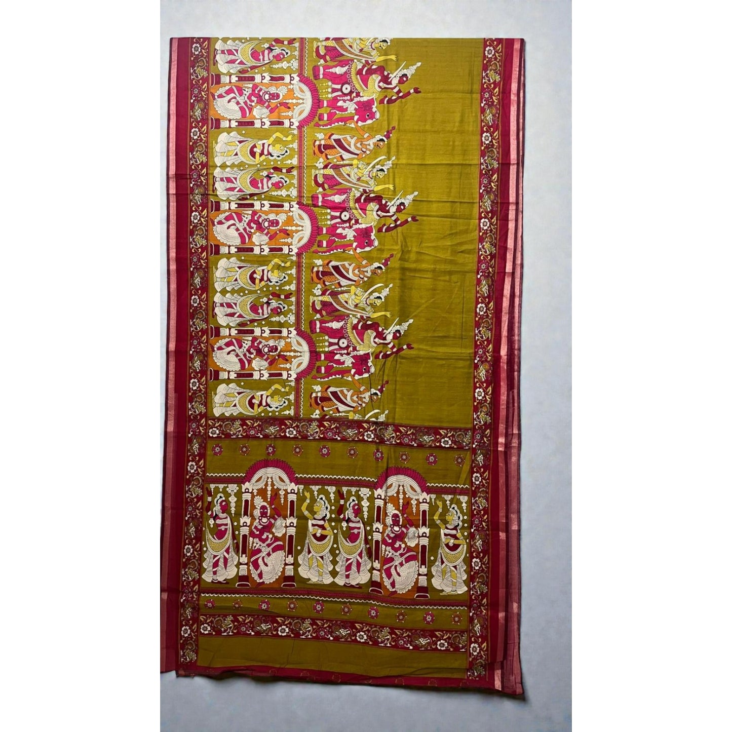 Mustard Kalamkari Chanderi Cotton Saree