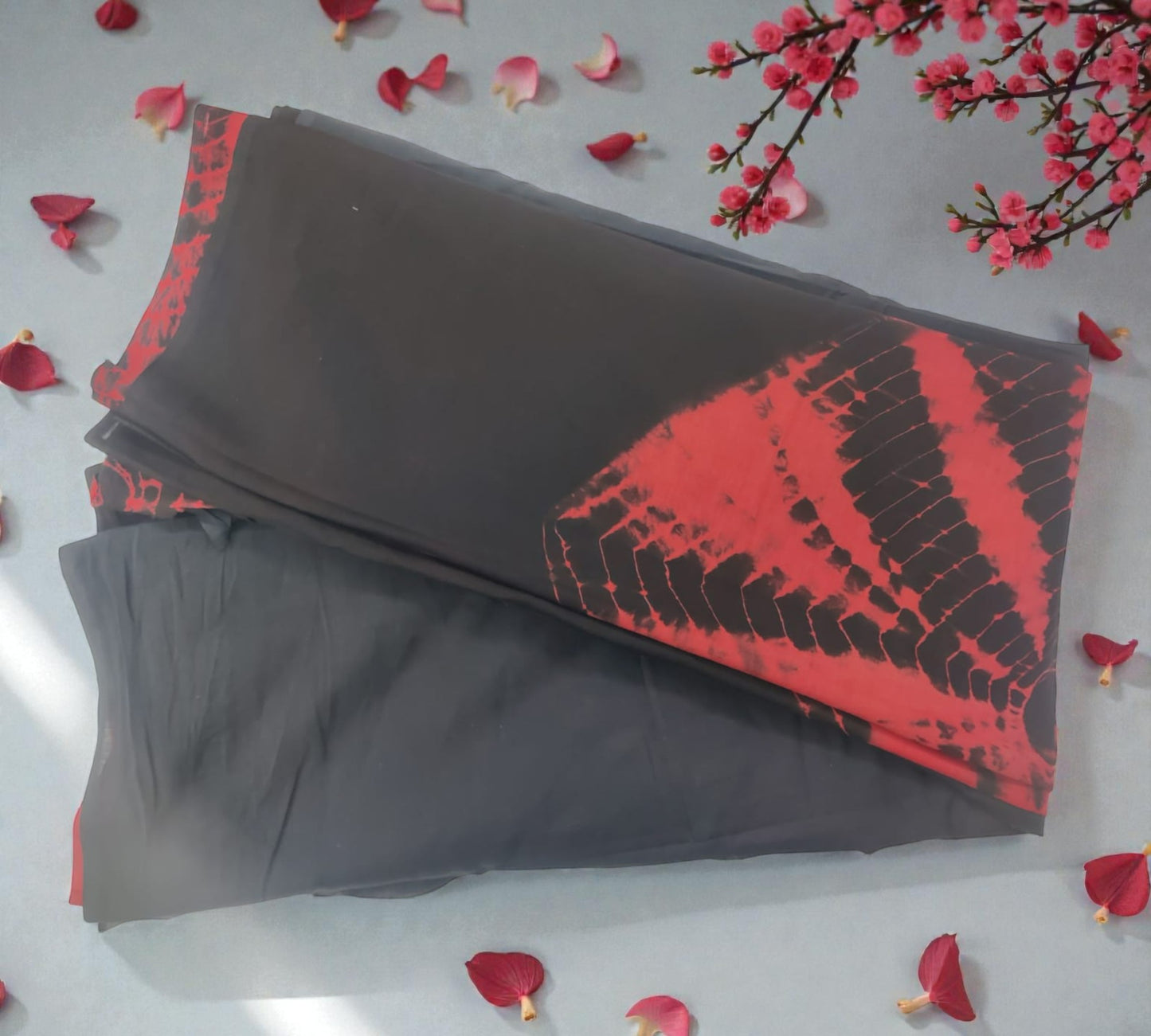 Black & Red Tie & Dye Mul Cotton Saree
