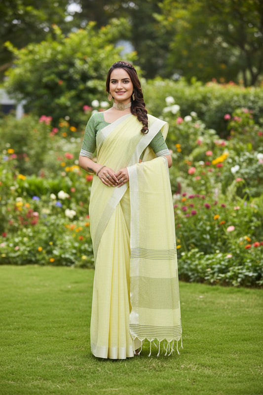 Yellow Linen Saree
