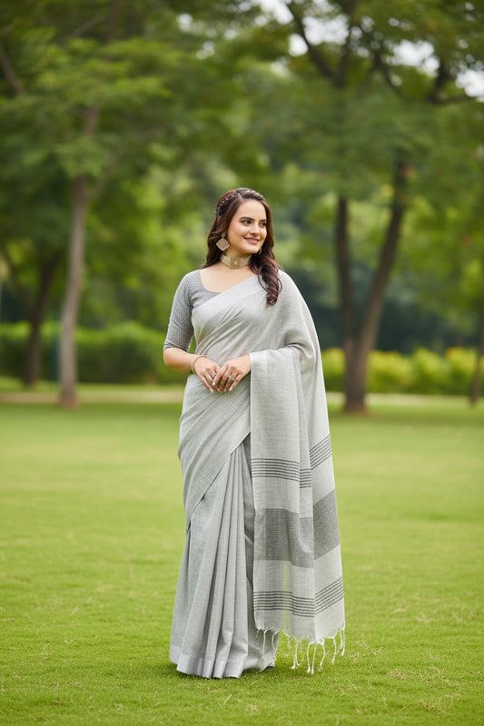 Grey Linen Saree