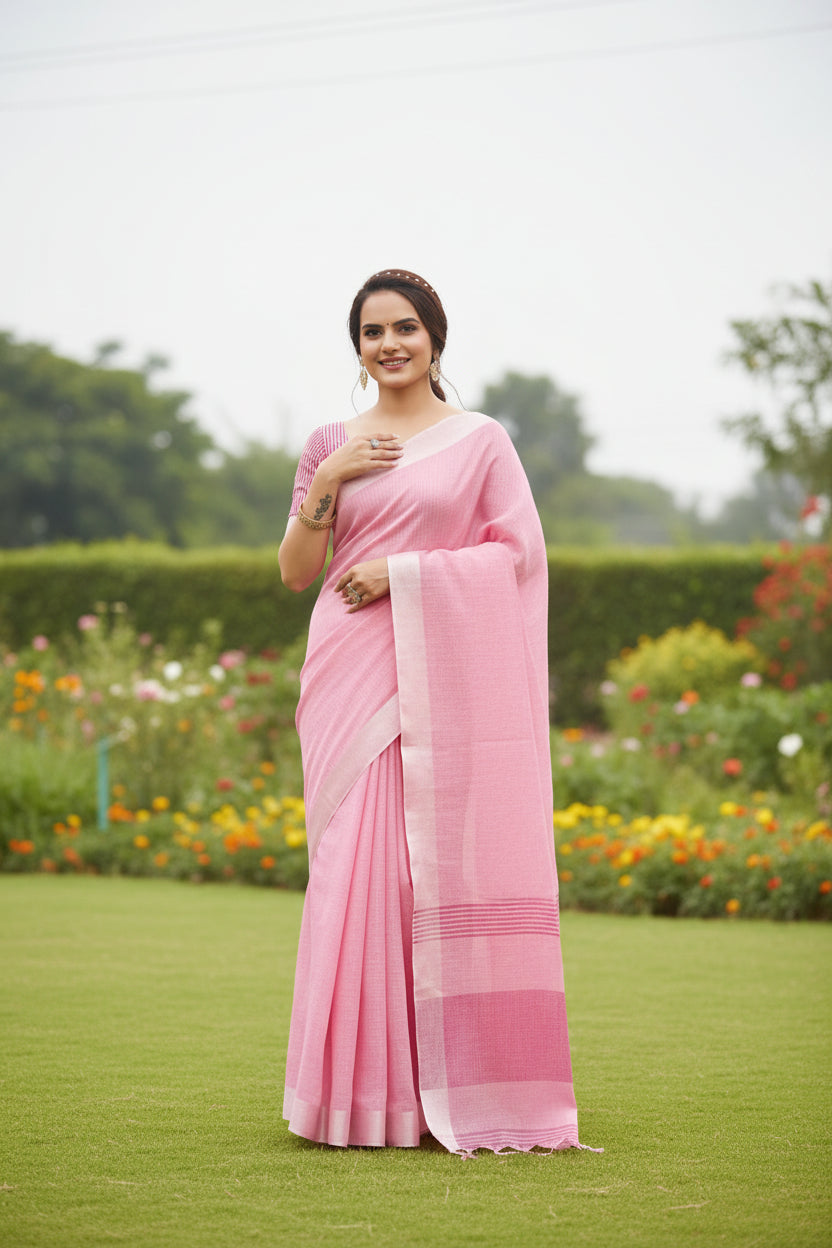 Peach Linen Saree