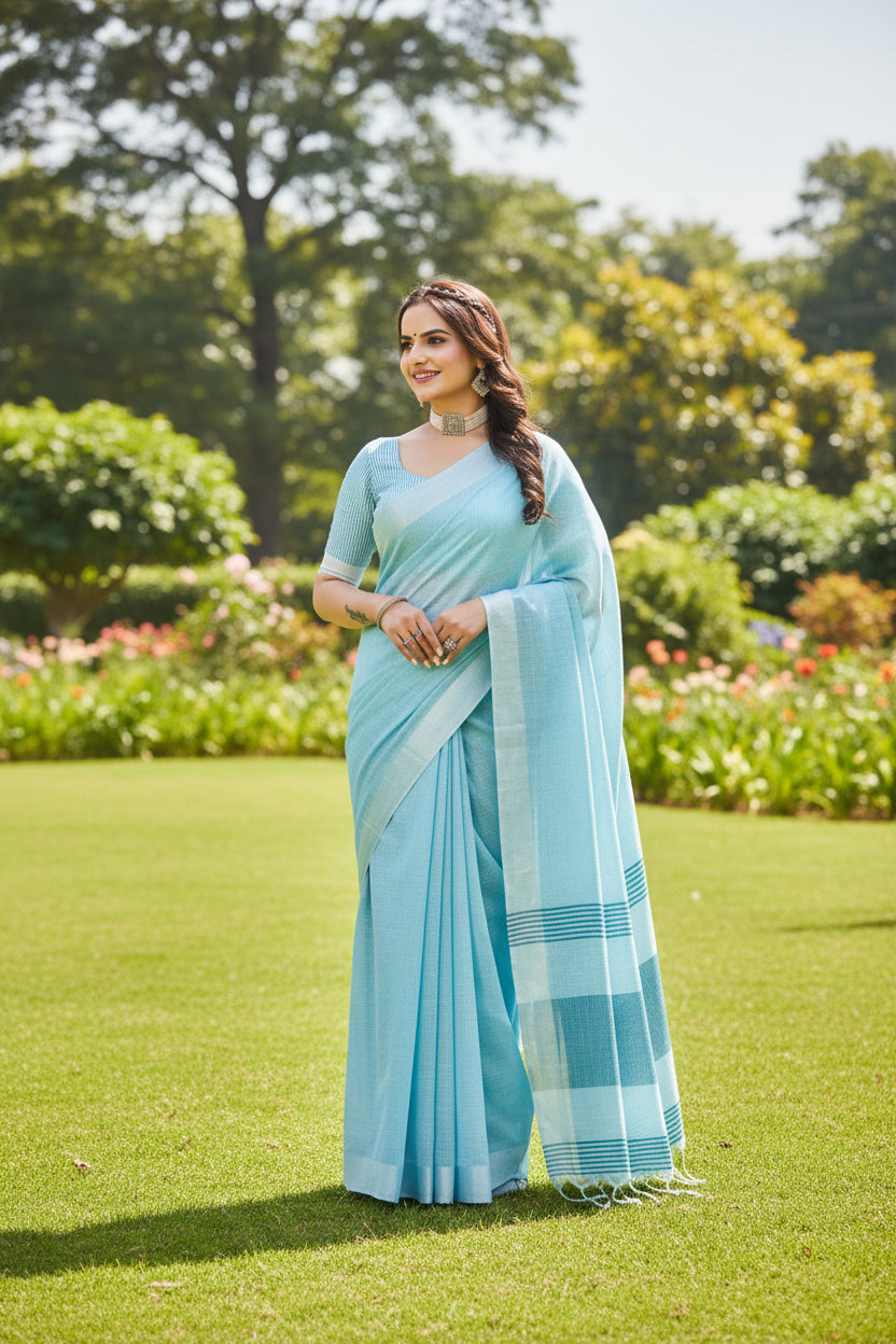Sky Blue Linen Saree