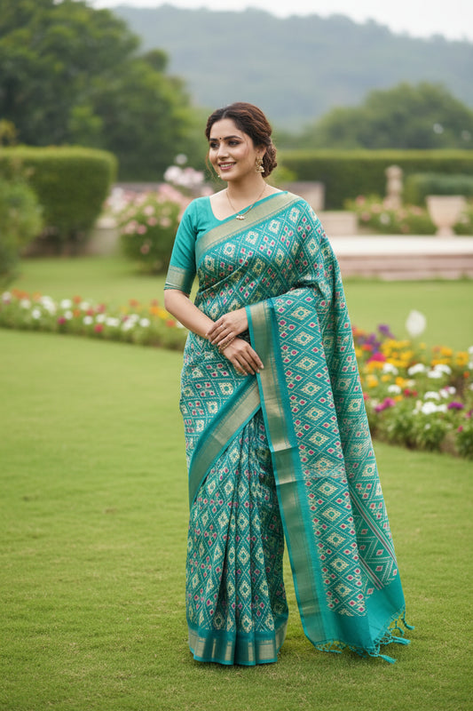 Green Patola Print Dola Silk Saree