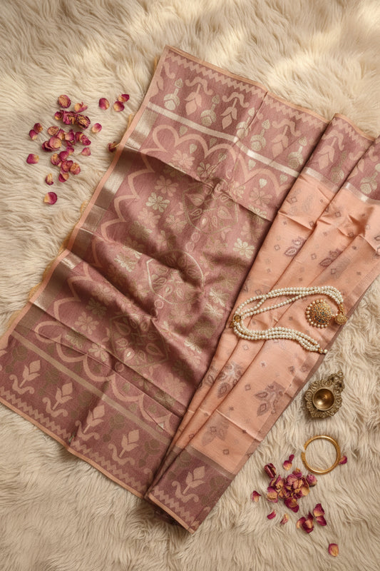 Peach Golden Soft Silk Saree