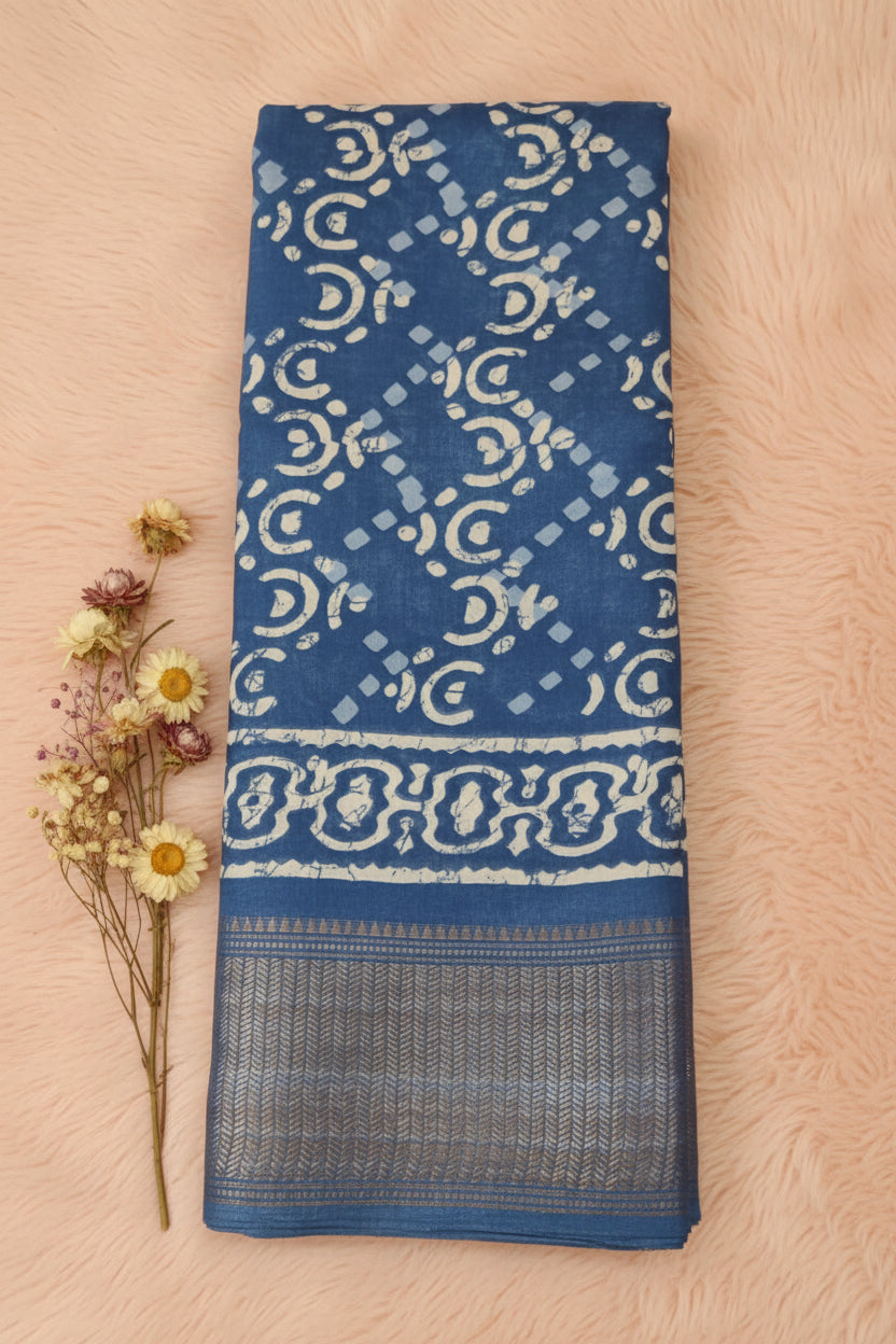 Royal Blue Geometric Print Dola Silk Saree