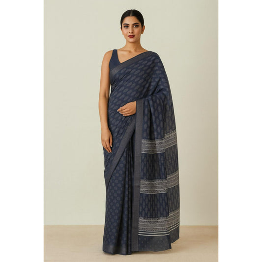 Dark Blue Dola Print Saree