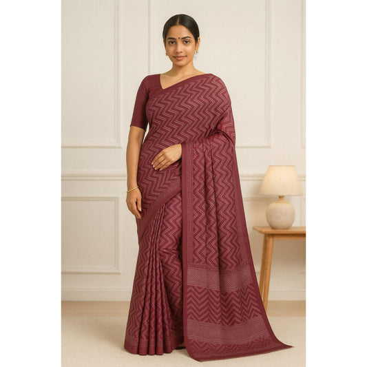 Rust Zig Zag Print Dola Silk Saree