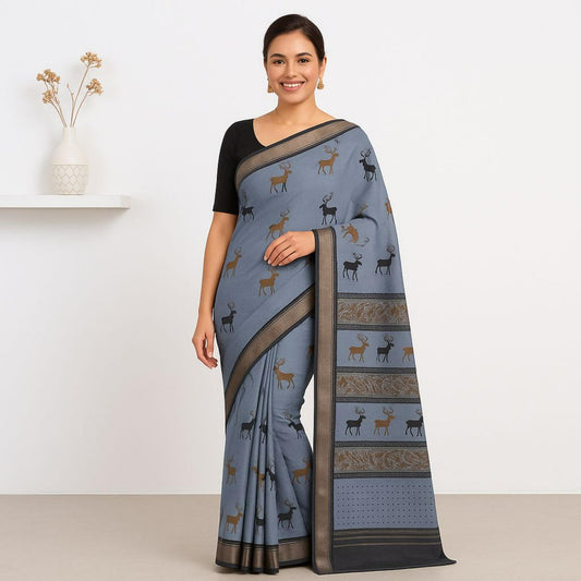 Grey Dola Animal Print Saree