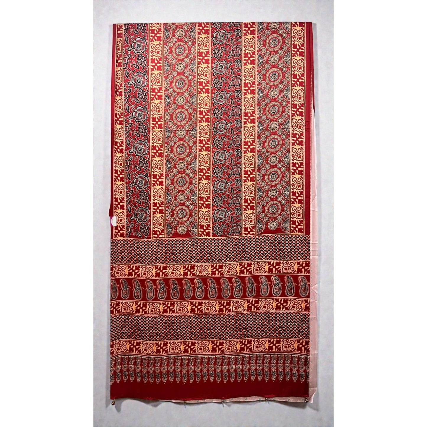 Tomato Red Ajarakh Print Modal Silk Saree