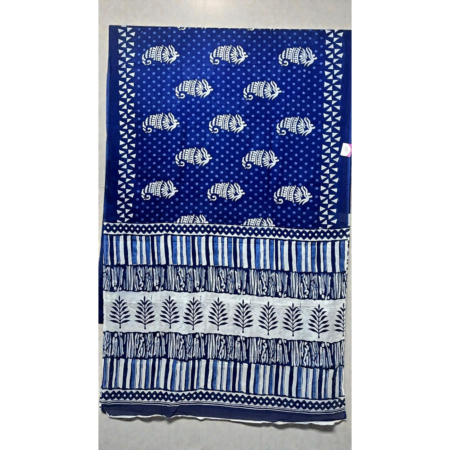 Royal Blue Paisley Mul Cotton Saree