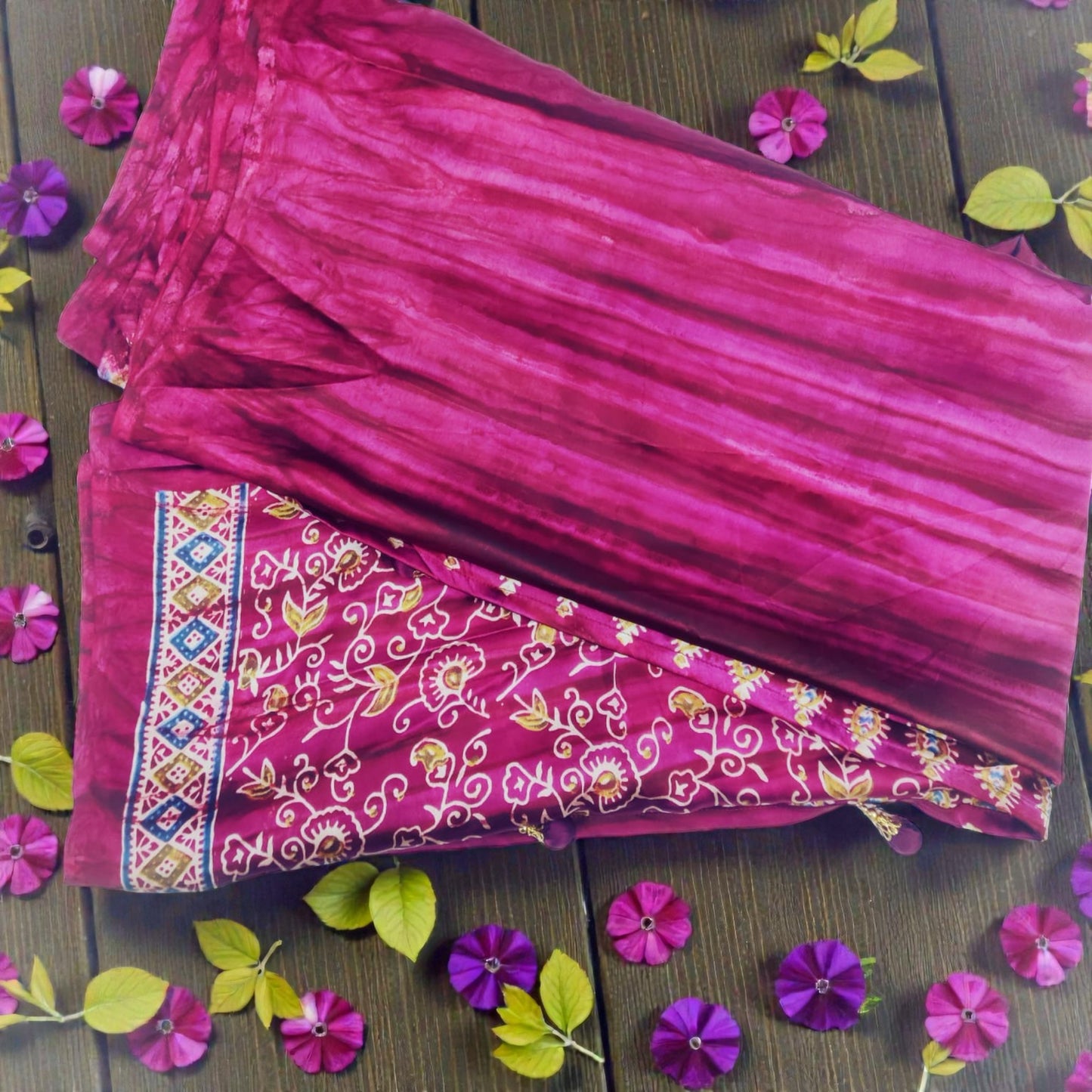 Rani pink Marbel Finish Modal Silk Saree