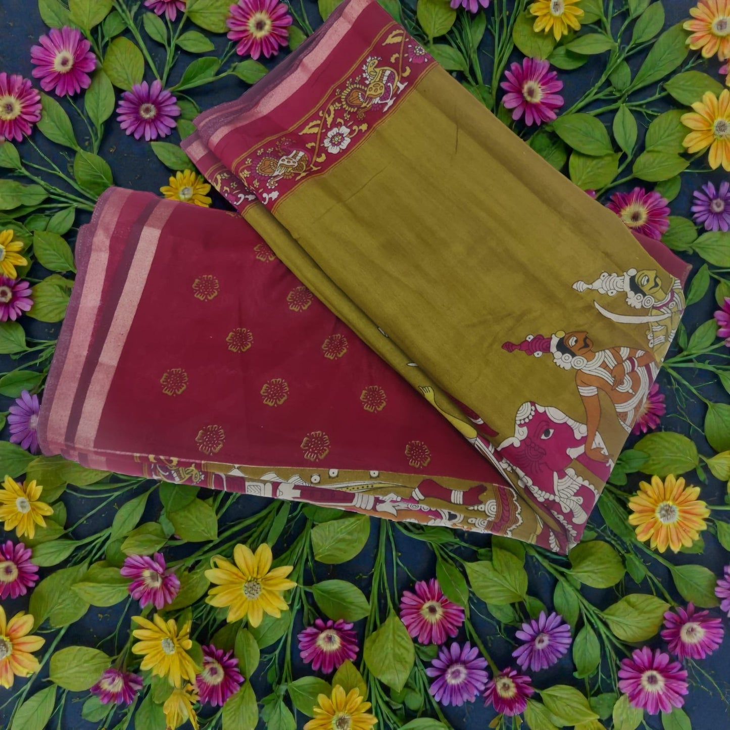 Mustard Kalamkari Chanderi Cotton Saree