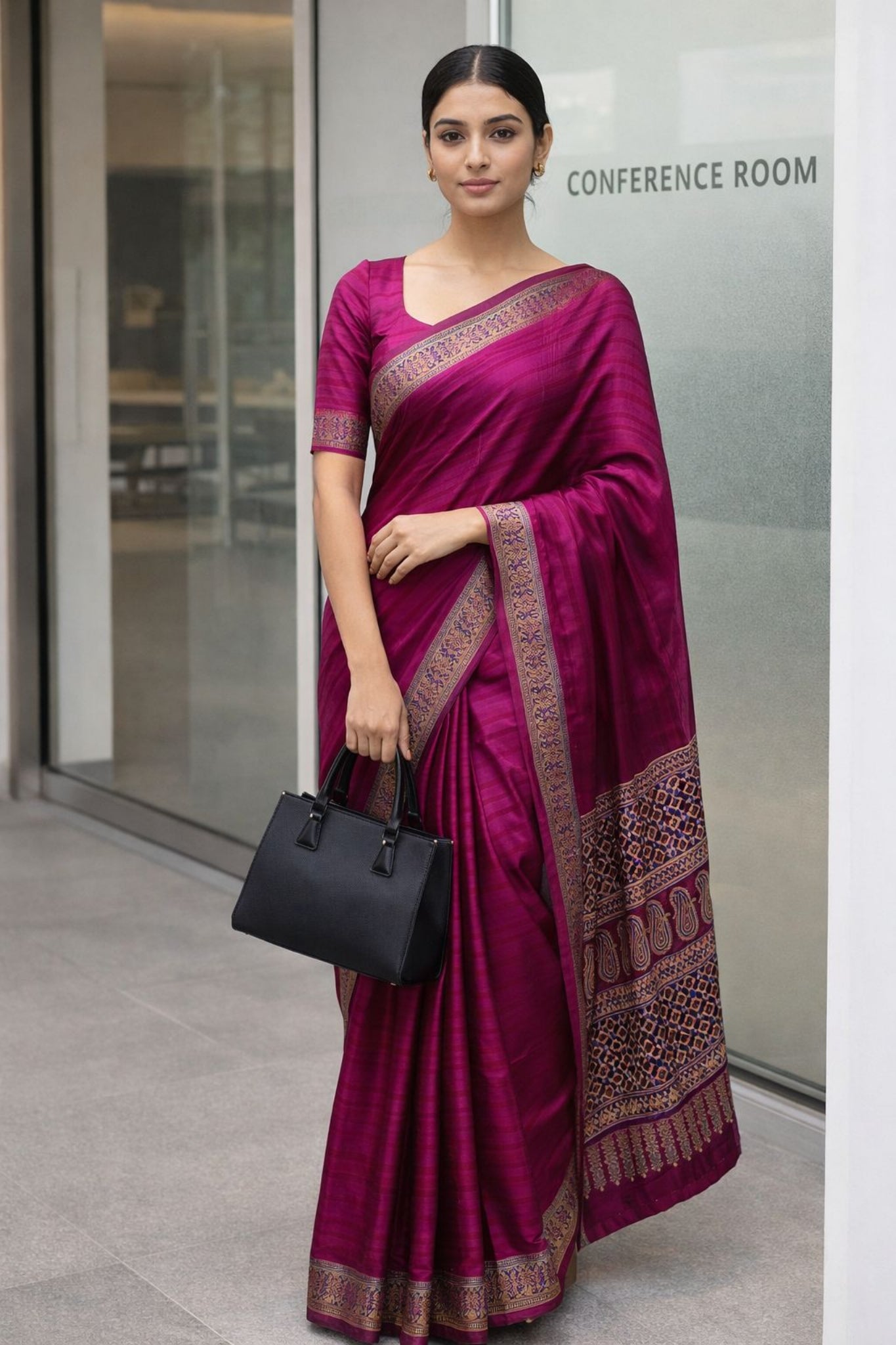 Rani pink Marbel Finish Modal Silk Saree