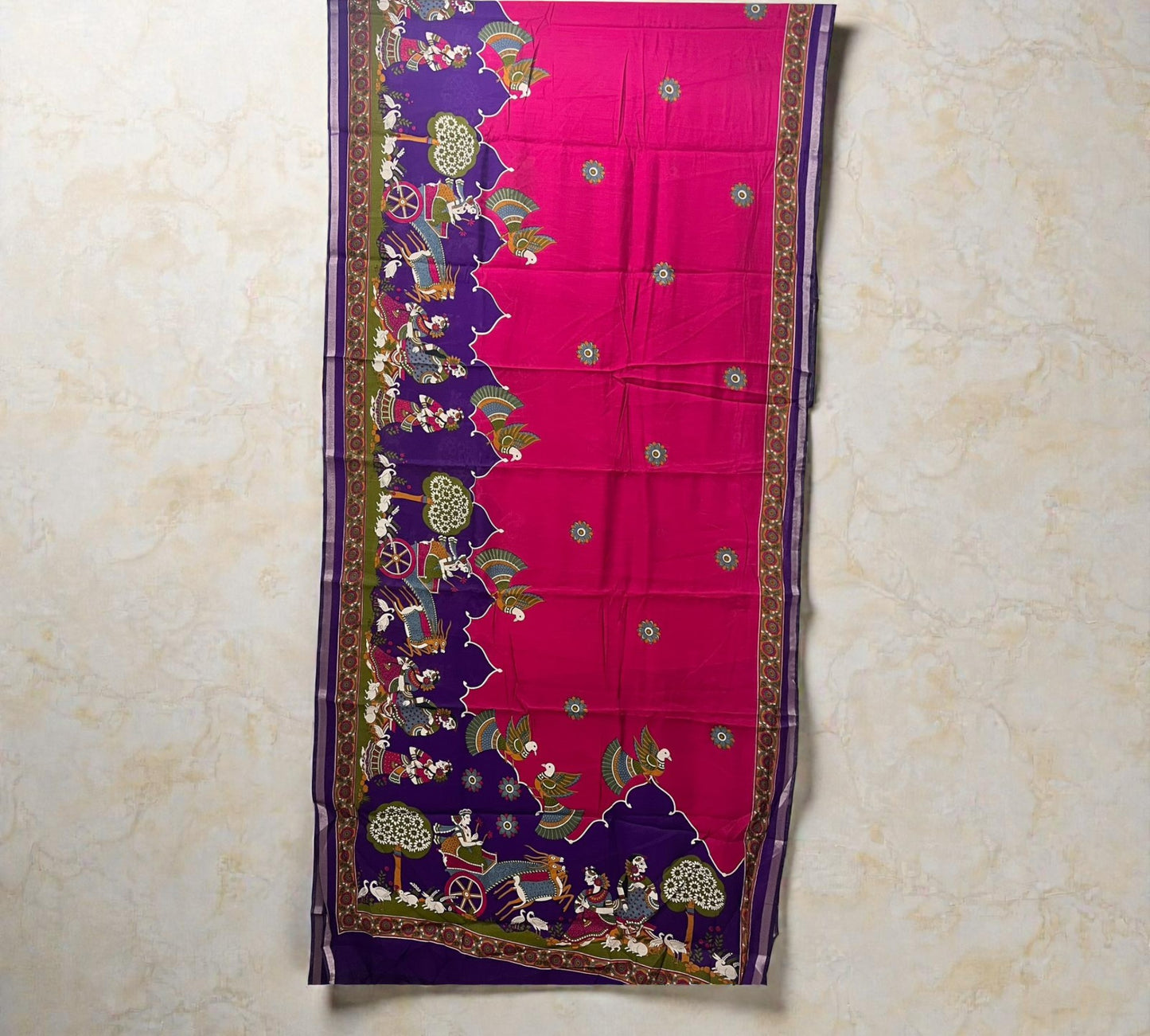 Pink Purple Kalamkari Chanderi Cotton Saree