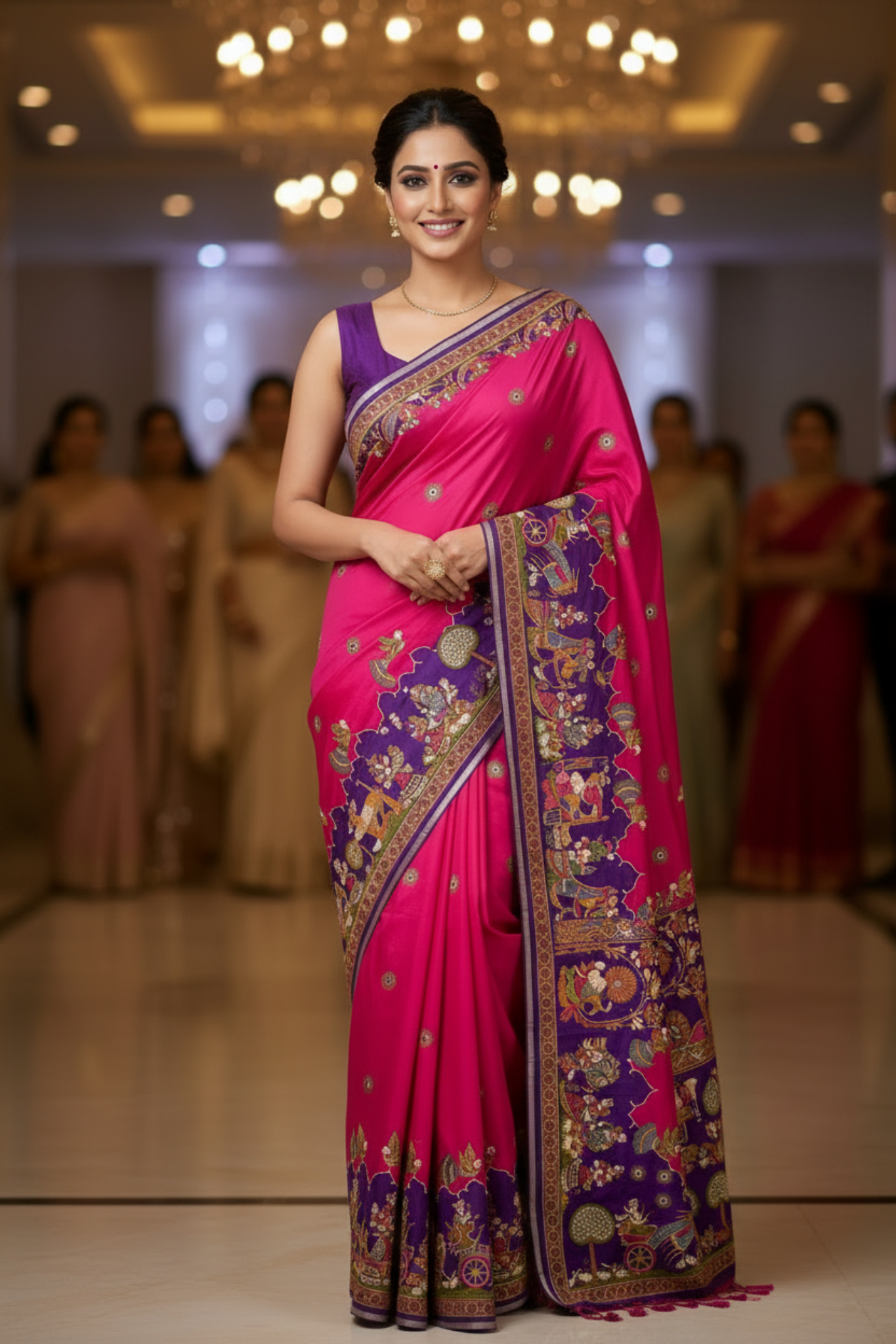 Pink Purple Kalamkari Chanderi Cotton Saree